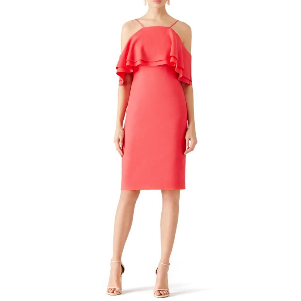 Badgley Mischka Coral Ruffle Cold Shoulder Dress Size 4 Party Cocktail